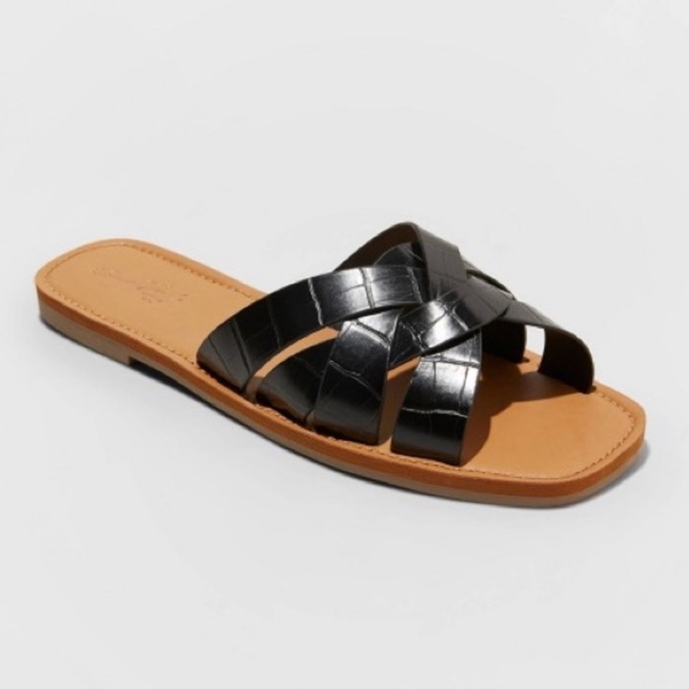 Black Kyra Crocodile Print Sandals